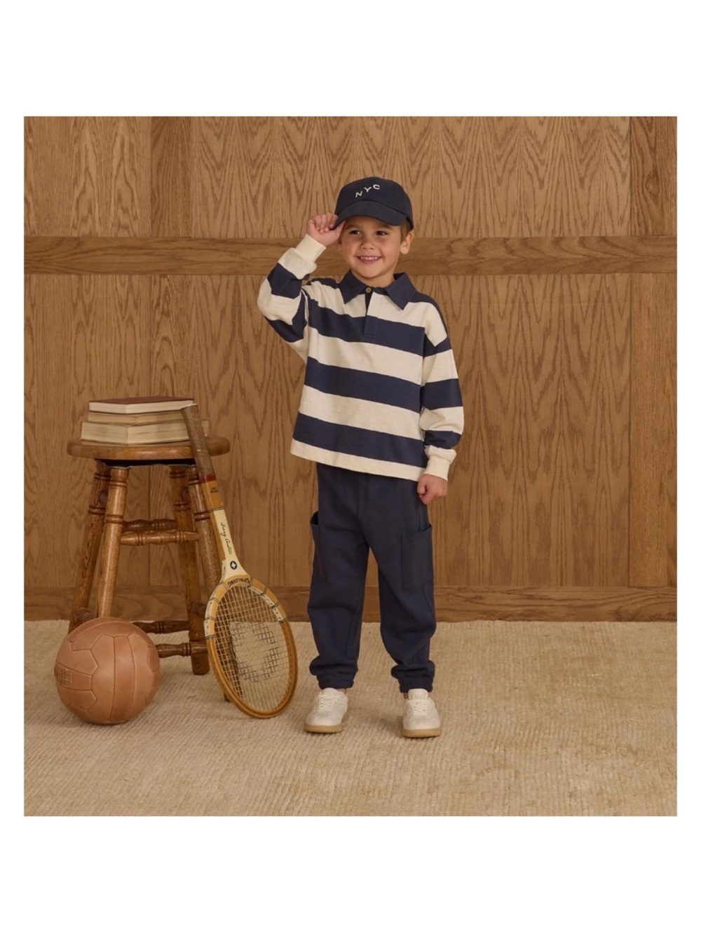 RYLEE + CRU girls / boys kids rugby long sleeve navy stripe polo -Sz 4 - 5 Yr